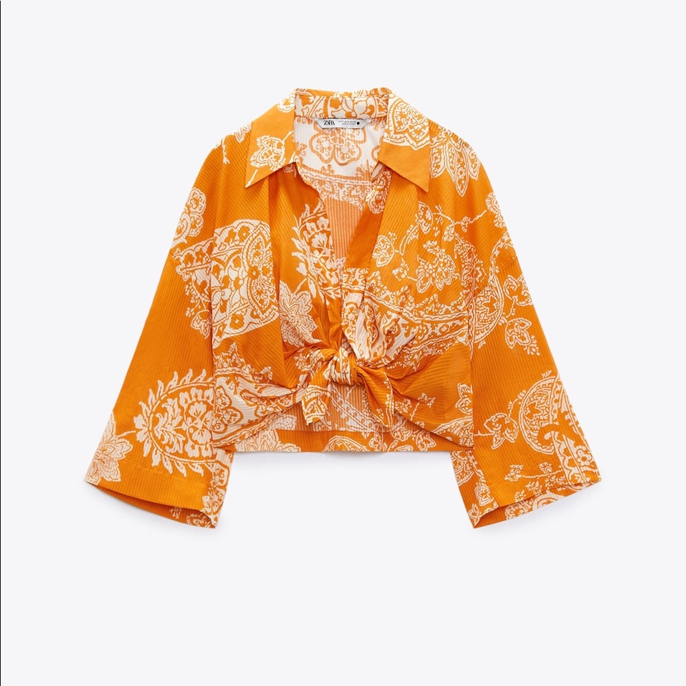 Zara-KNITTED PRINT CROP TOP
